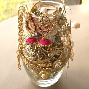 4+ LBS Gold Tone Mystery Jewelry Lot Assorted Vintage & Modern Wearable Grab Bag